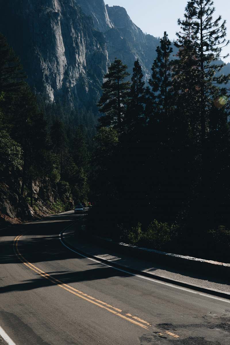 road mountain pass with trees yosemite valley